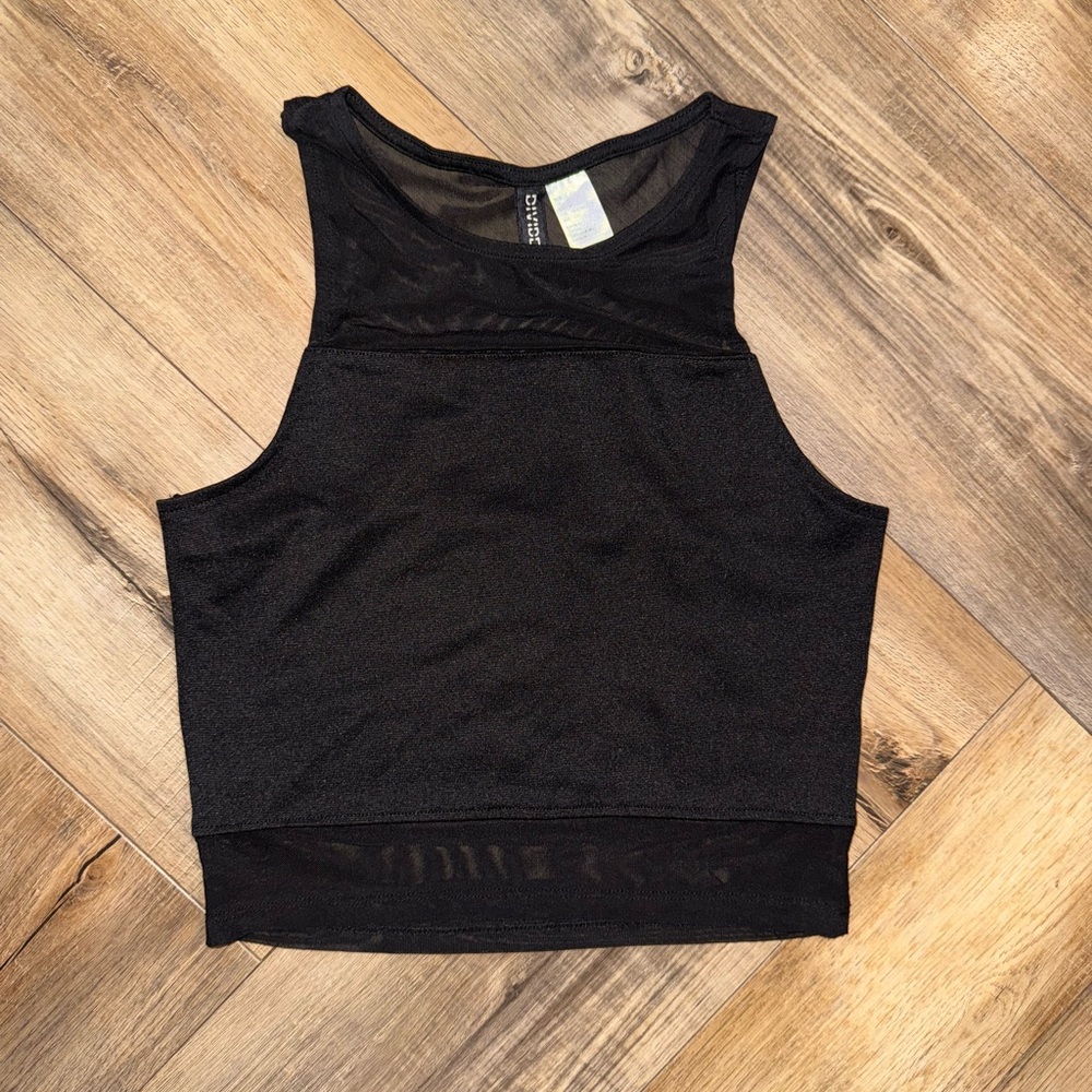 Divided Black Mesh Crop Top